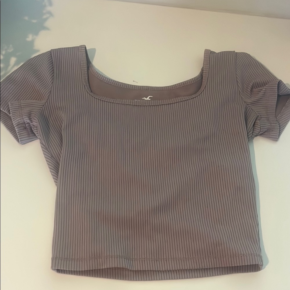 Hollister Brown Puff Sleeve Ribbed Crop Blouse